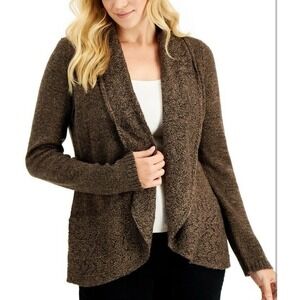Karen Scott Cocoon Cardigan Java Brownie Ruffle Front XXL